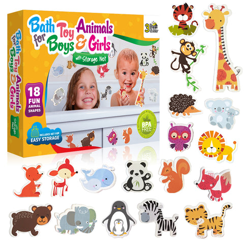 Bath Toy Animals for Boys and Girls – 18 Fun Foam Animals with Bath Toy Storage Bag